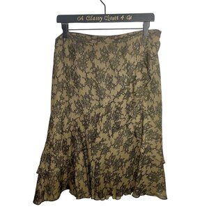 MICHAEL Michael Kors Women's Taupe Silk Lace Print Layered Skirt Size 10